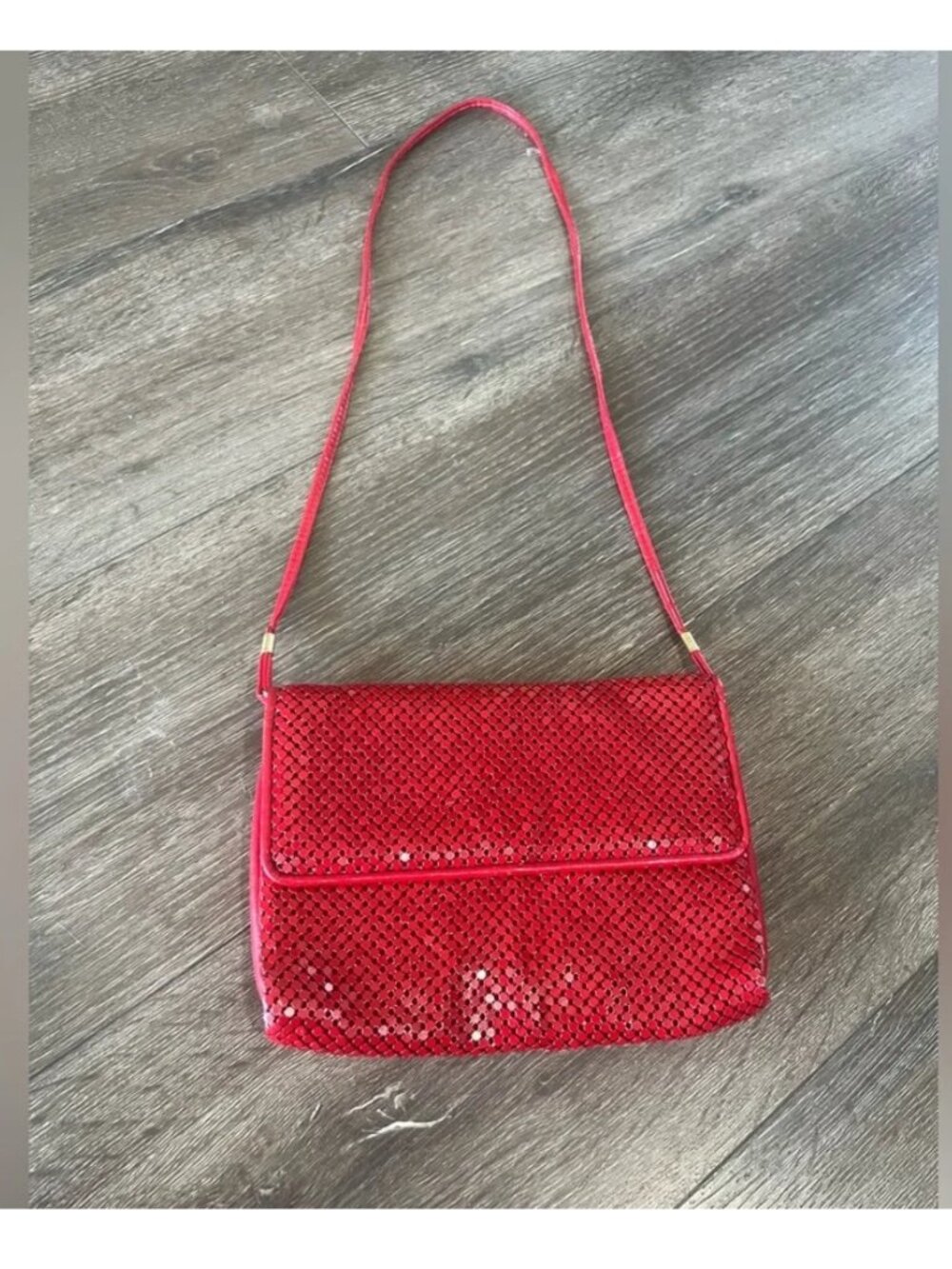 Whiting & Davis Red Sequence Textured Shoulder Bag